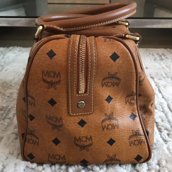 AUTHENTIC MCM Visetos Coated Canvas Leather Boston Top Handle Bag.  EUC - Picture 3 of 11